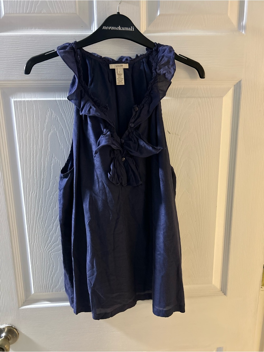 J Crew Silk Blend  Womens Size L Blue Ruffle Sleeveless Romantic Feminine